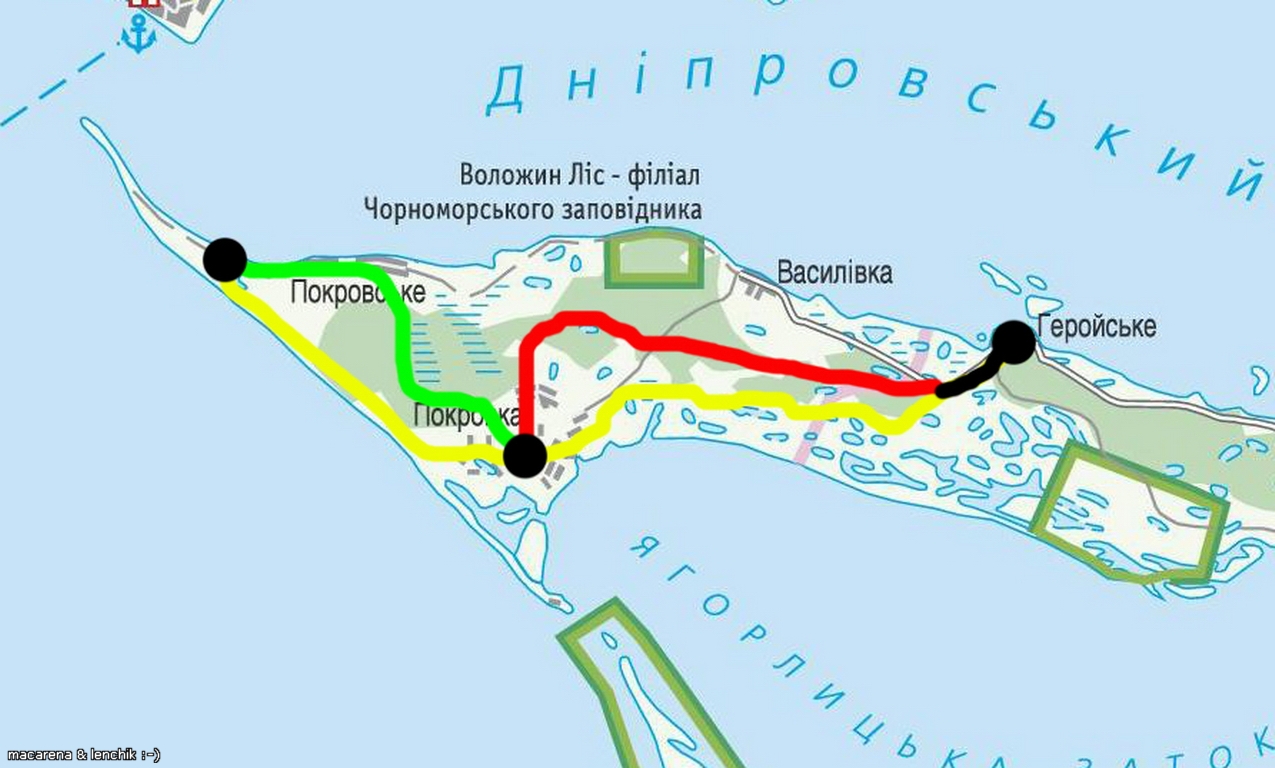 Кинбурнская коса расположена между пресным Днепро-Бугским лиманом и соленым Ягорлицким заливом